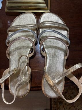 Michael Kors tri- color Metallic Strappy Women's Sandals - Gold,Silver,Rose gold